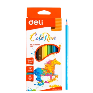 Deli ColoRun Plastic Coloured Pencil - 12 Pcs