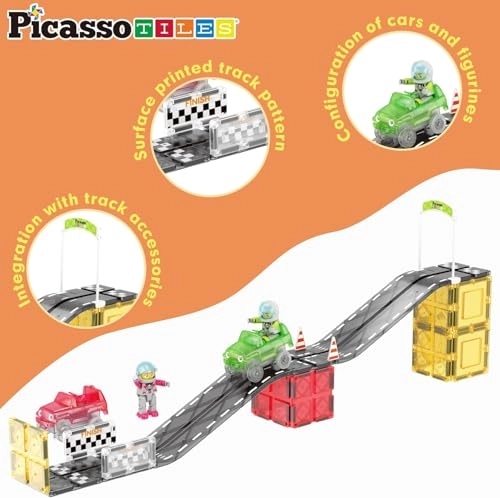 Magnet Tile Race Car Track - Race Car With Figures and Cars 62pcs