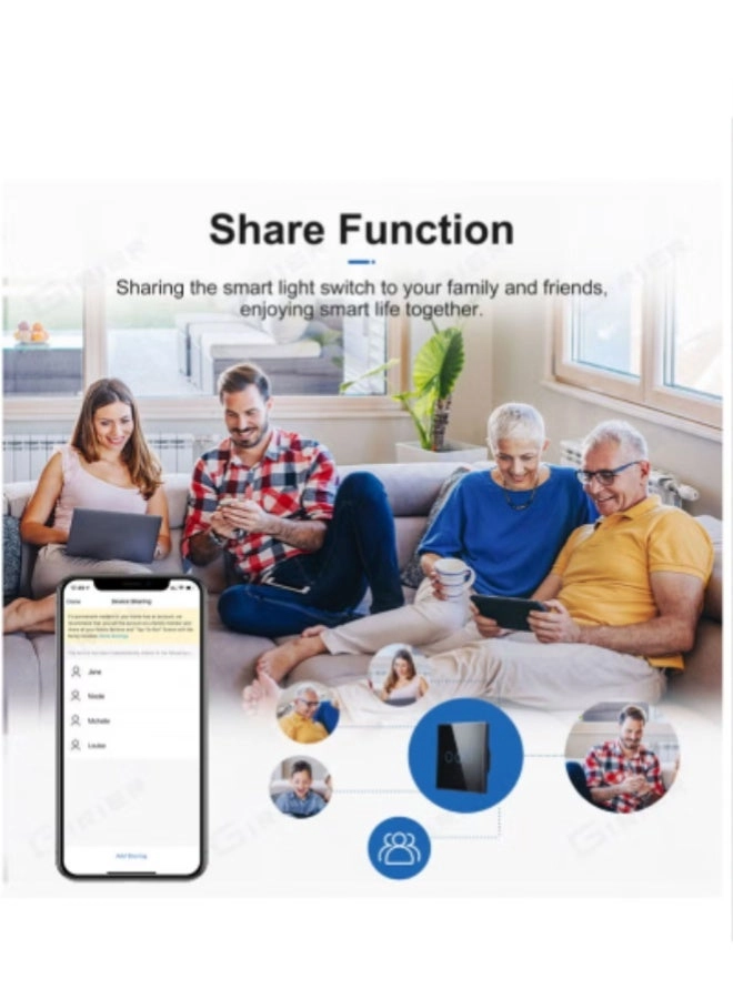 Smart WiFi Touch Wall Switch - No Neutral Wire 3 Gang Tuya Alexa Google Home