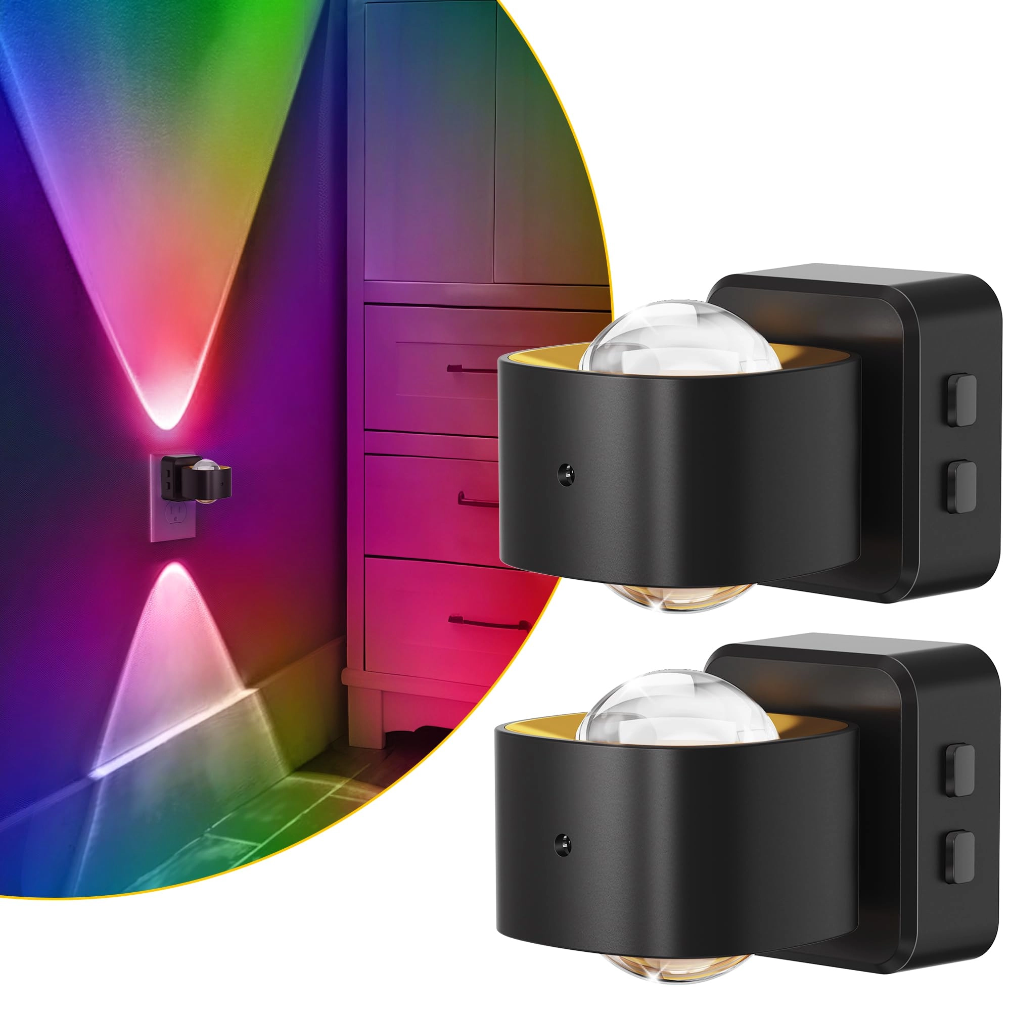 GK Lighting Night Light - Plug-in electric 10/50/100LM Gold Ring-Diamond RGB