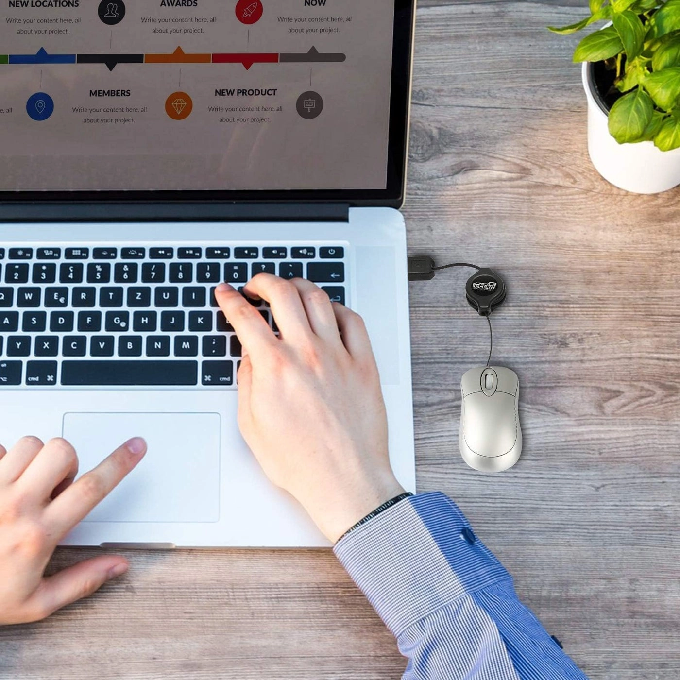 Mini Retractable Cable Wired USB Optical Mouse - USB Wired