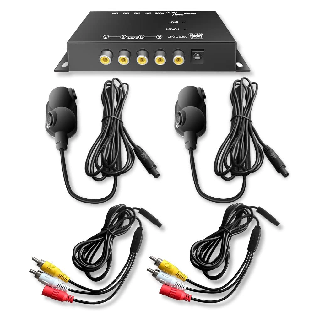 TEKMAGIC Side View Cameras - Night vision 520 TVL + Mini Video Selector - 4 Channel