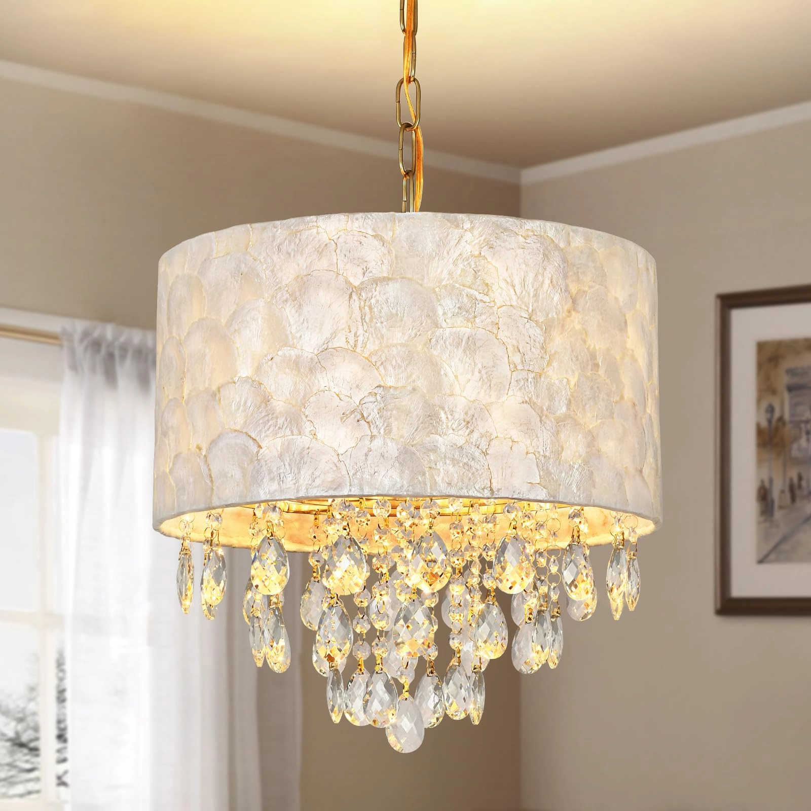 KUNYEEE Capiz Round Seashell Pendant - Dimmable