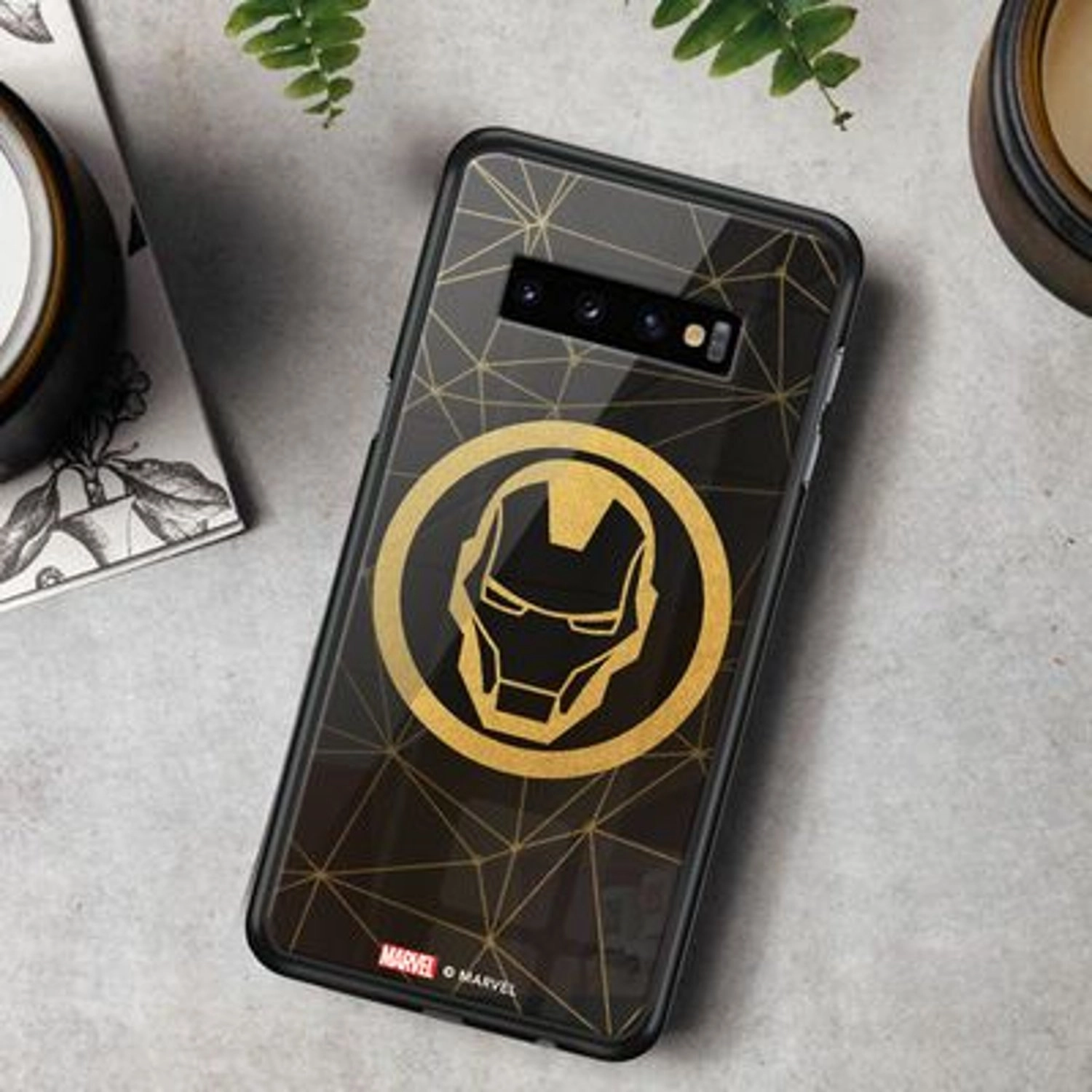 Ironman Icon Gold Collection Back Case for Galaxy S10 Plus - TPU Bumper Case + Tempered Glass Back