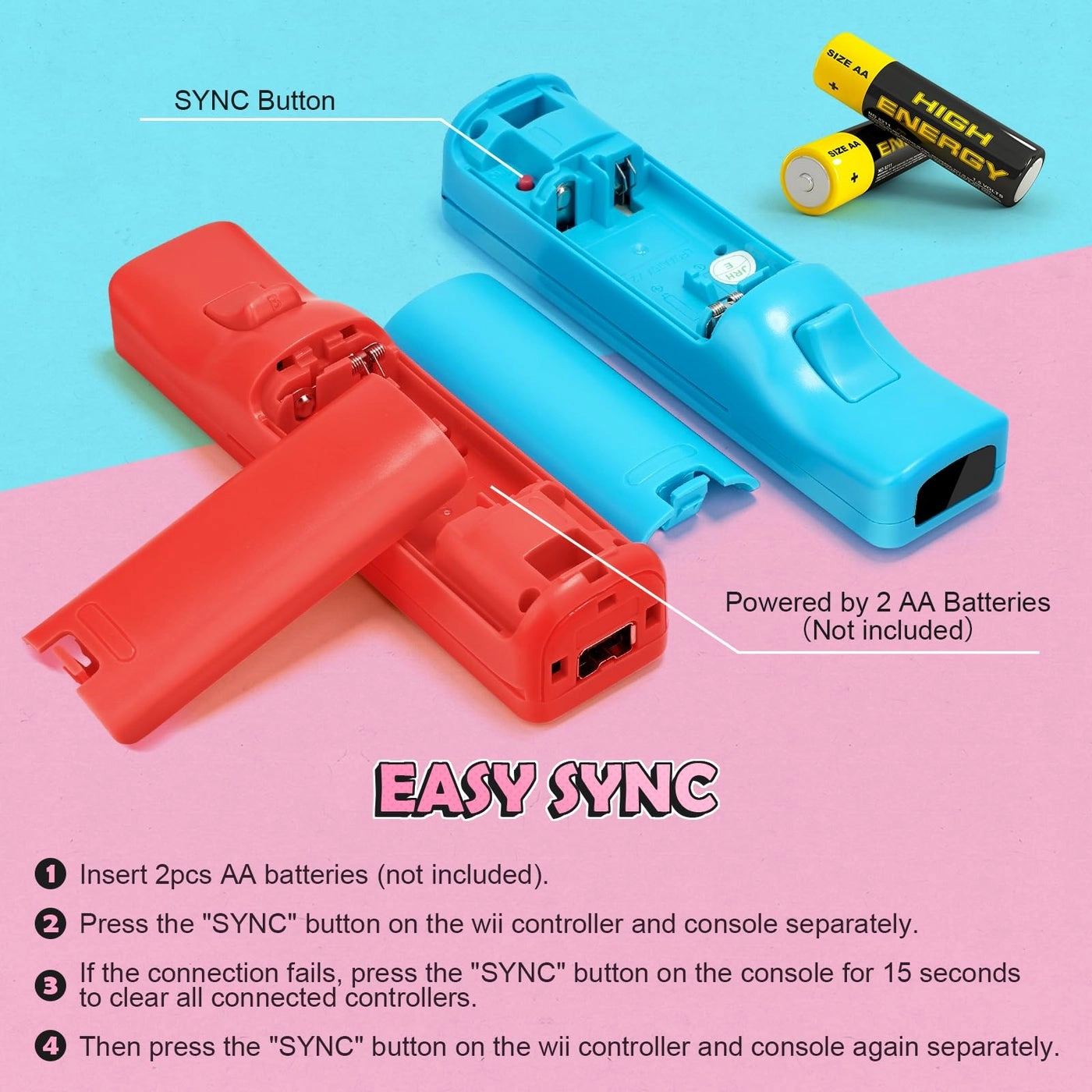 Wii Remote Controller + Nunchuck Joystick - Black and Pink