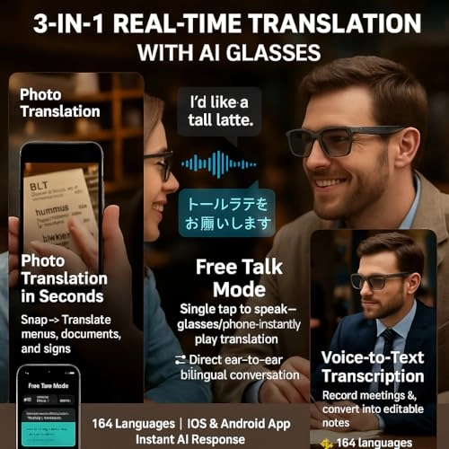 AI Translation Sun Glasses - 164 Languages Bluetooth 5.3