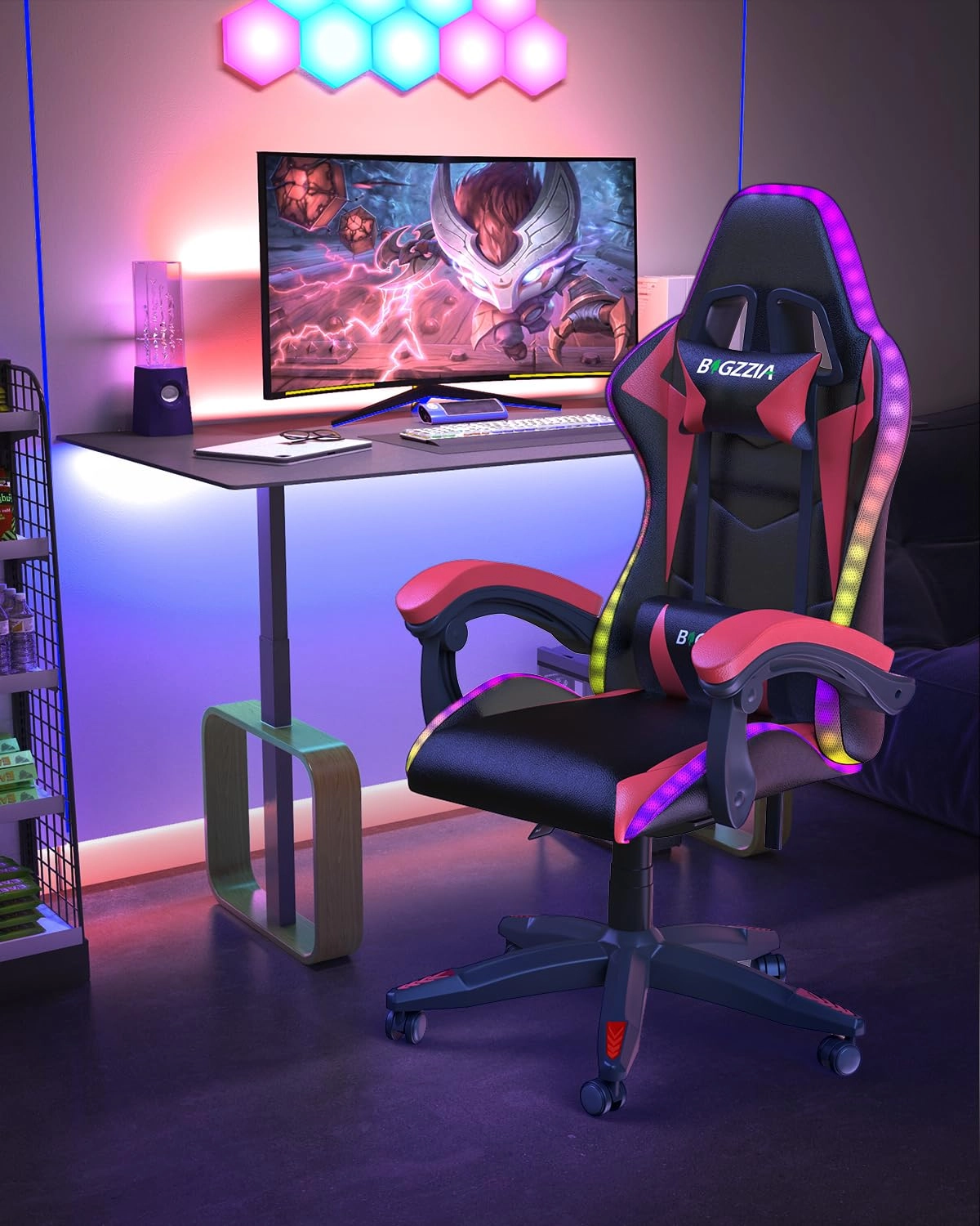 white LED gaming chair - RGB Reclining PU Leather