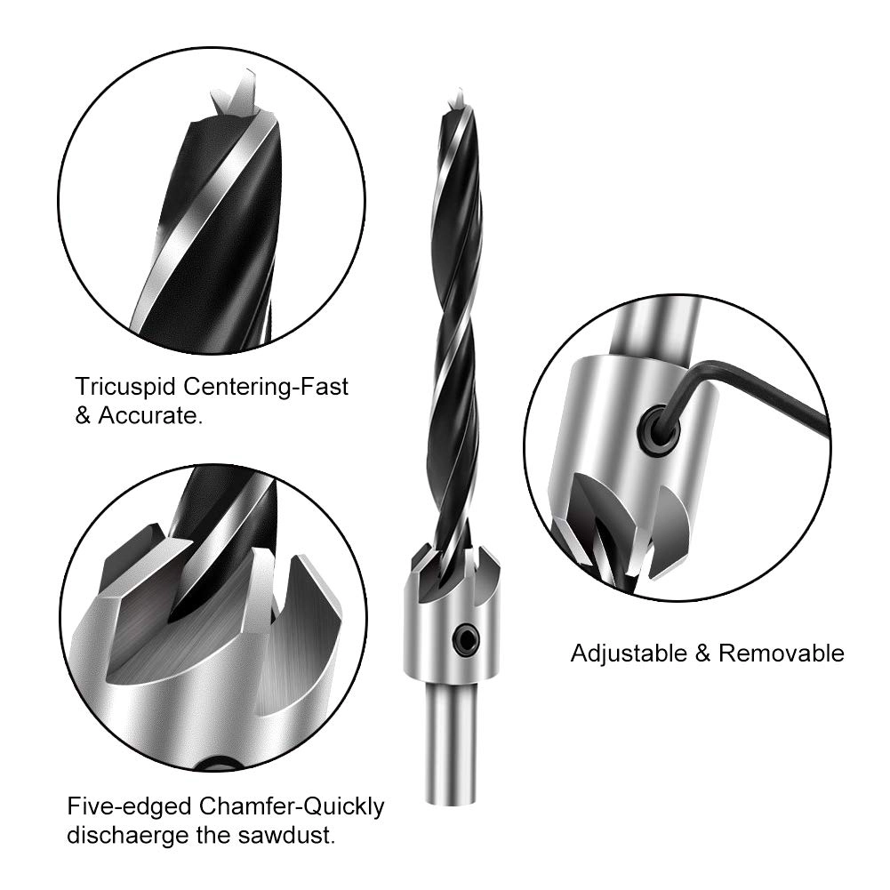Countersink Drill Bits - Carbon Steel 7Pcs 3mm 4mm 5mm 6mm 7mm 8mm 10mm