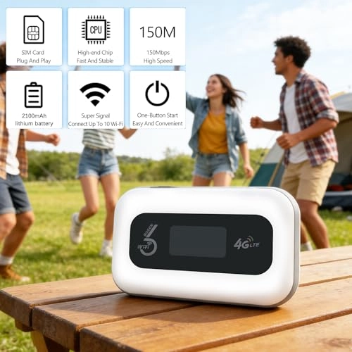 Portable WiFi Hotspot 4G Router - Unlocked SIM Card Slot Rechargeable Battery