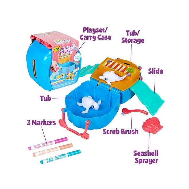 Crayola Scribble Scrubbie Pets - 6 washable markers 1 scrub brush