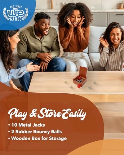 Old-Fashioned Metal Jacks - Wooden Box Red