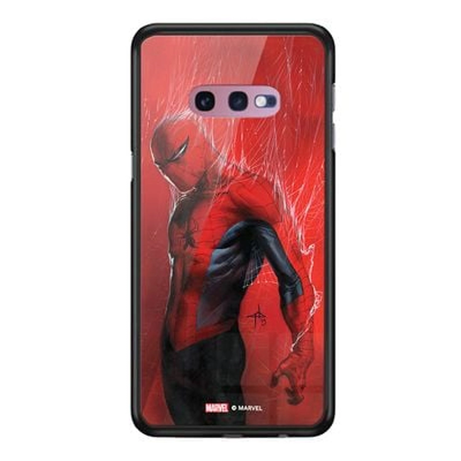 Wackylicious Webbed Spiderman Samsung S10e Cover - TPU Bumper Case + Tempered Glass Back for Galaxy S10E