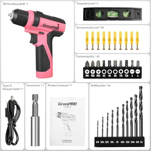 Cordless Drill - 8V Pink 3/8" Keyless Chuck