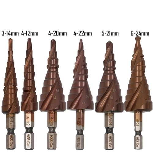 Cobalt Cone Step Drill Bit - Cobalt 1 Piece 3-12/3-14/4-12/4-20/4-22/4-25/4-32/5-21/5-27/6-24mm