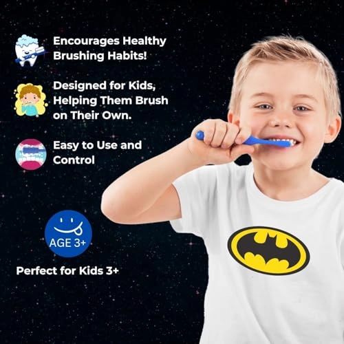 Batman Battery Powered Toothbrush - for Kids Soft Zig-Zag Bristles Battery Included