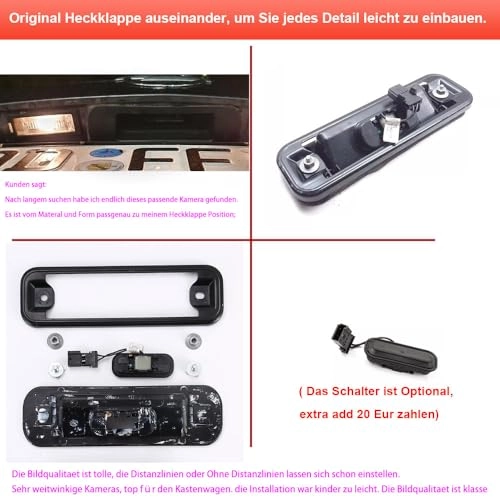 Car Boot Handle Reversing Camera - Night vision Wired 1280P