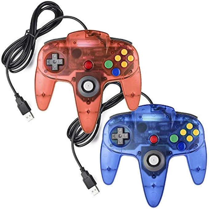 Retro N64 Controller - BLUE/RED Windows PC Mac Raspberry Pi Pack