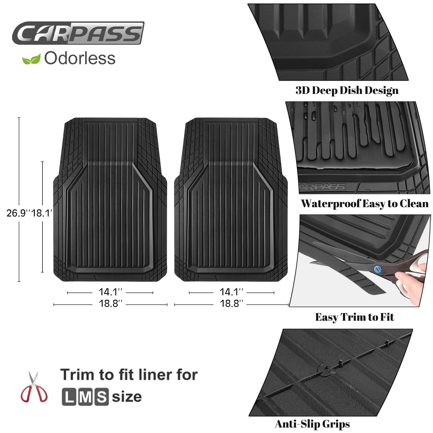 Heavy Duty Rubber Floor Mats - Universal Fit 3pcs Black Purple