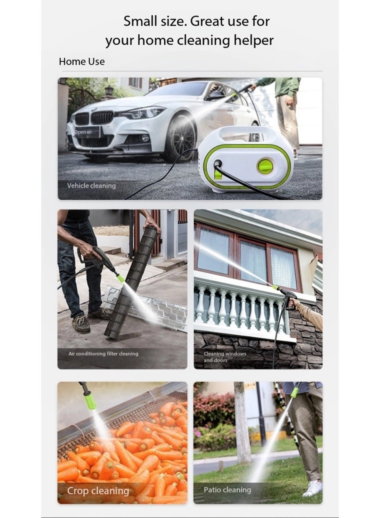 High Pressure Washer - 1400W 10MPa 8M Hose 3 Nozzles