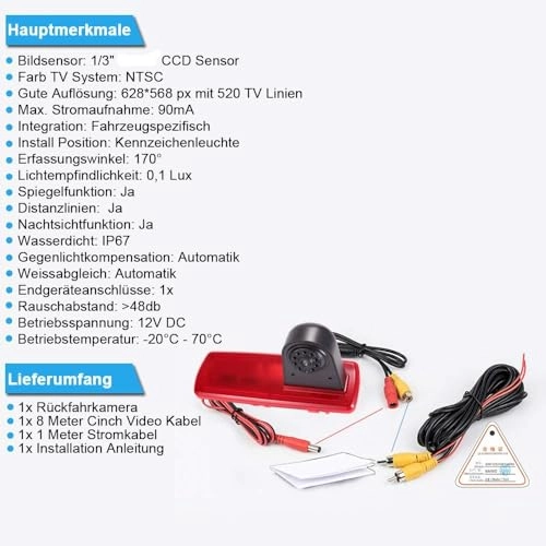 Car Rear view Camera - Night vision 628*586 pixels + Rear View Mirror - 7" LCD