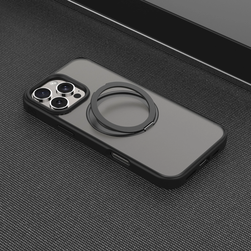 Pristine Transparent Case with Metal Edges, Ring with Rotatable Stand for iPhone 16 Pro