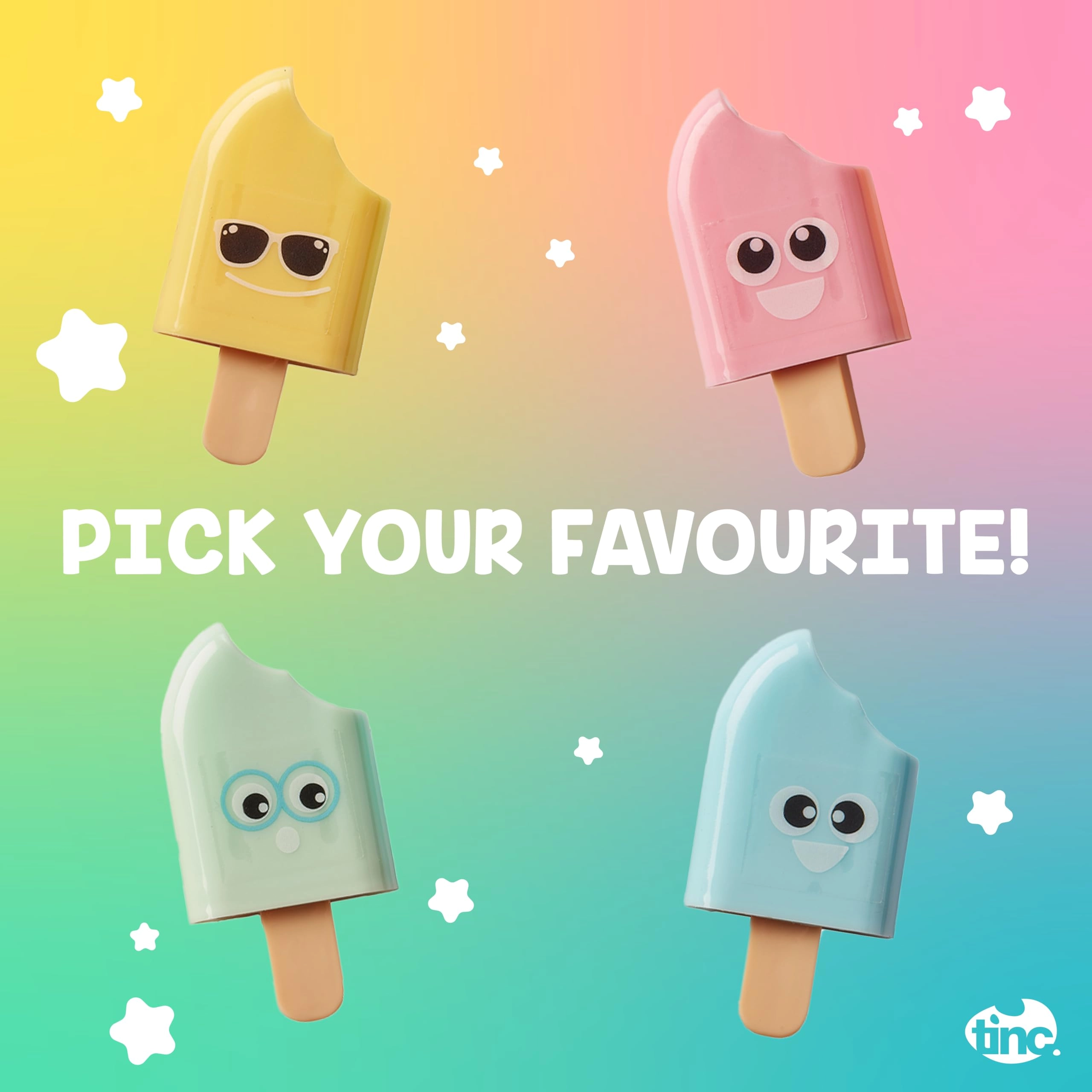 Ice Lolly Shaped Coloured Highlighter Pens - Yellow, Green, Blue, Pink Broad