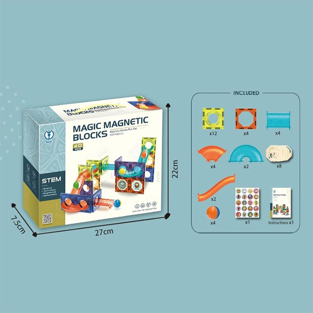 Magnetic Block and Marble Run Set - 40pcs
