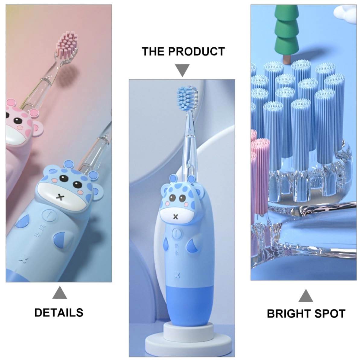 Electric Toothbrush Set - 4 Brush Heads Blue Intelligent Timer