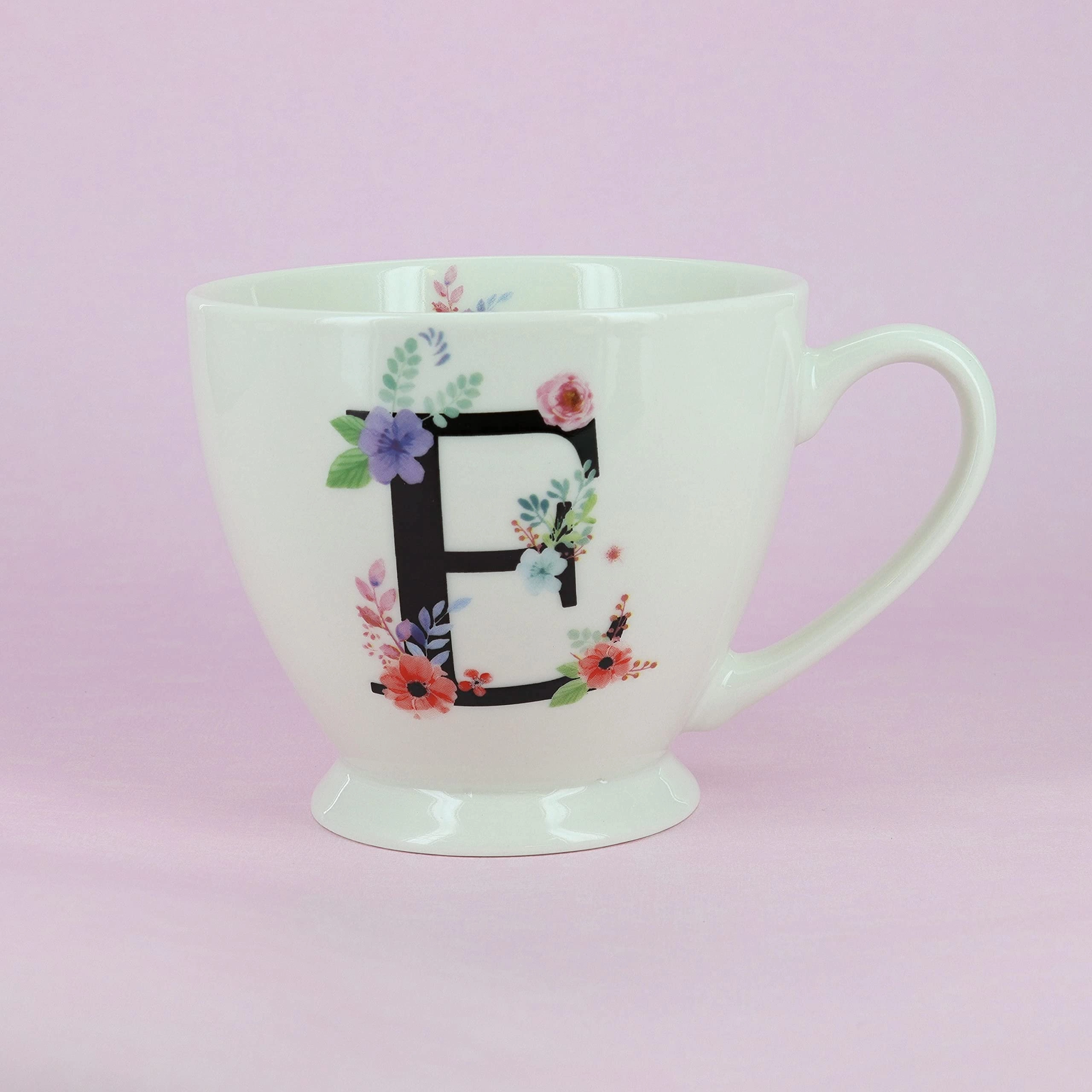 Blossom Monogram Ceramic Mug - 1 pcs Alphabet A-Z Floral 450 ml