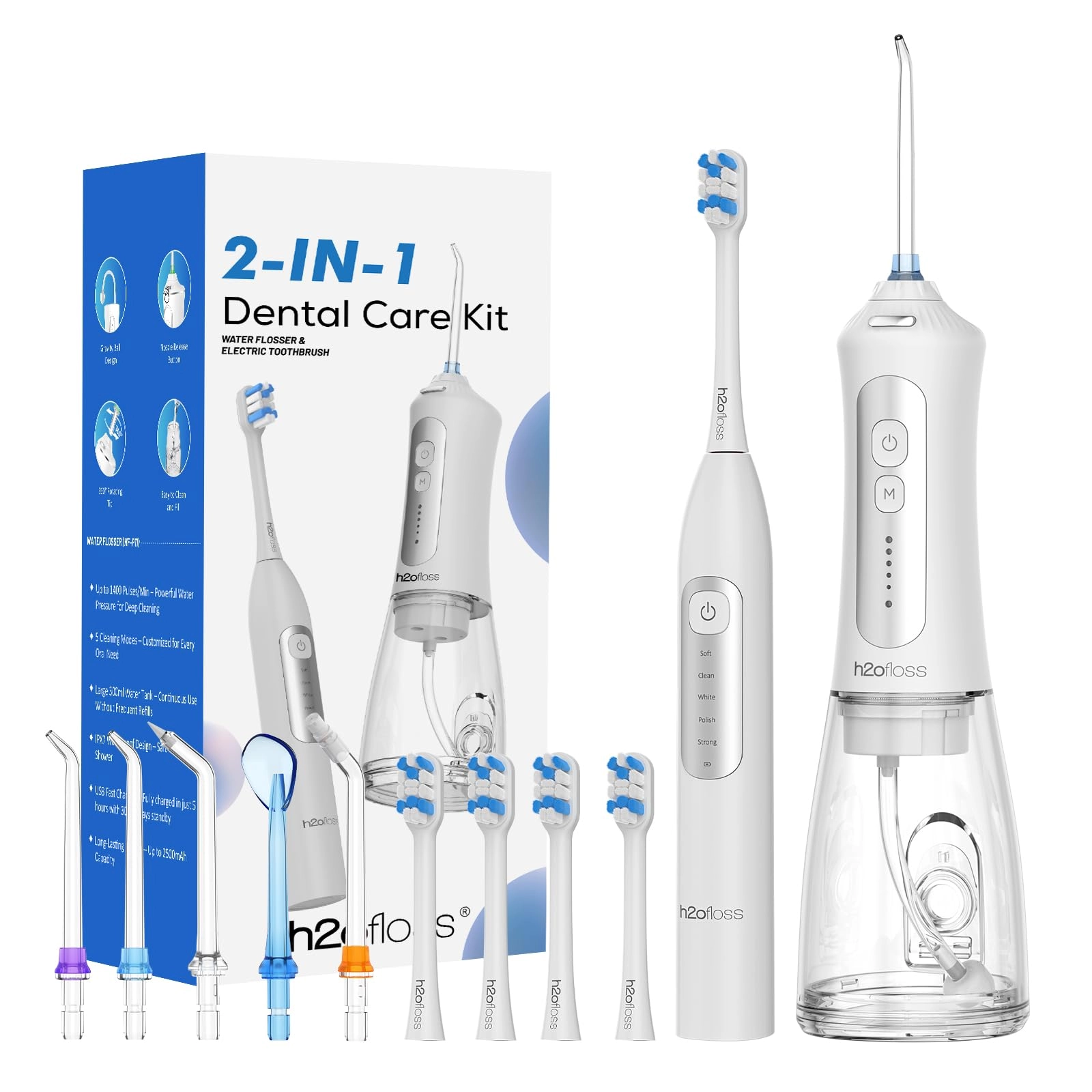 Sonic Electric Toothbrush - Rechargeable 2000mAh + Water Flosser - 2500mAh 300ml Tank