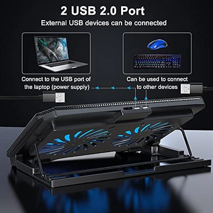 Laptop Cooling Pad Stand - Quiet Fan Height Adjustable USB Interfaces