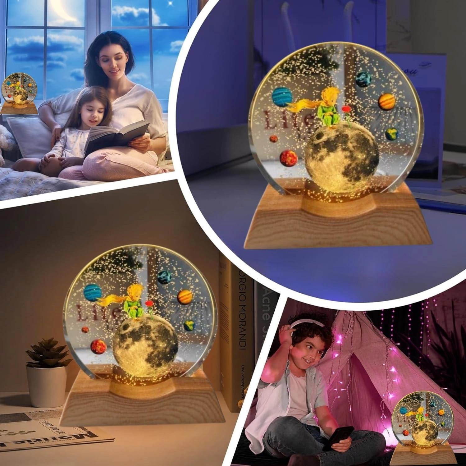 3D Acrylic LED Night Light - Warm White Moon and Stars