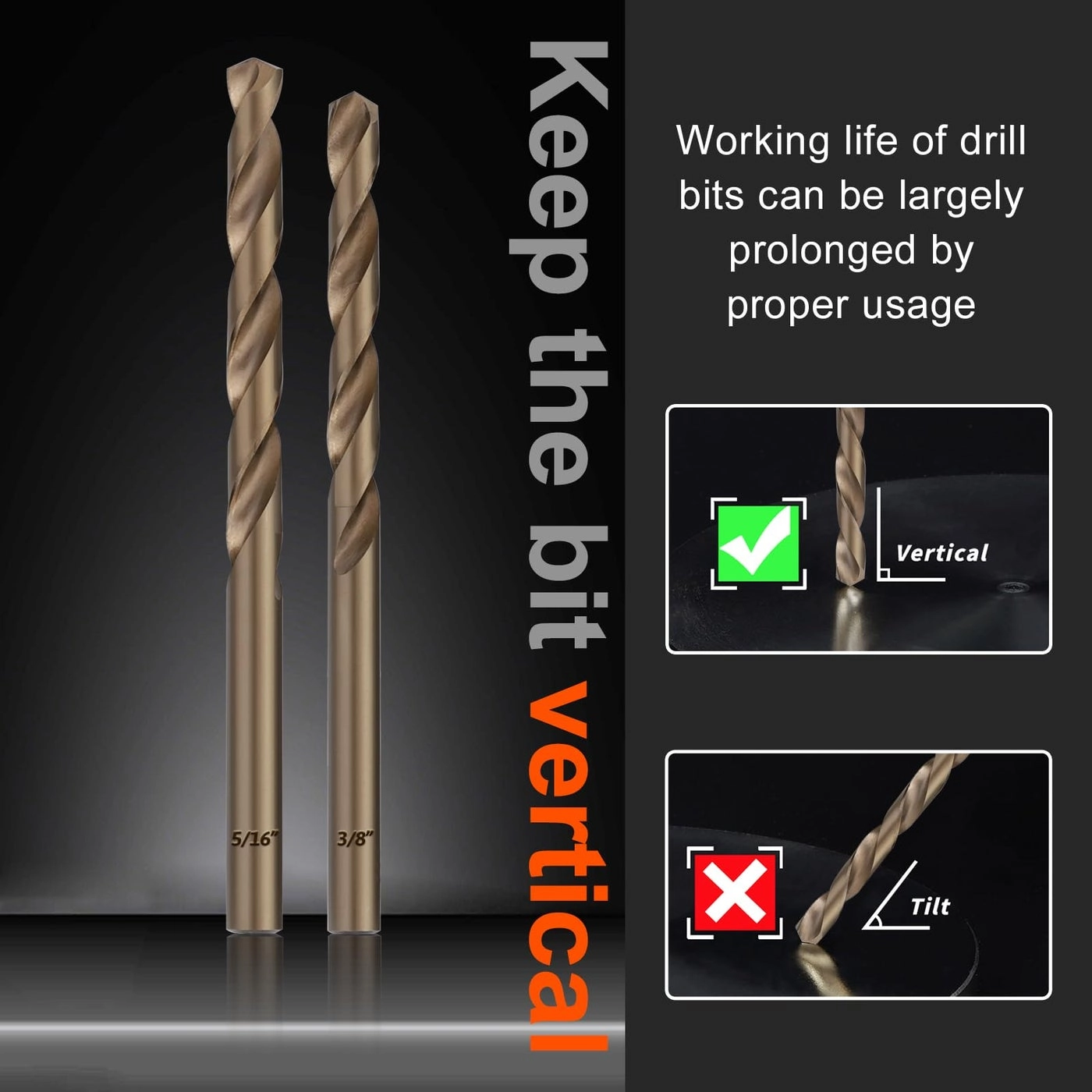 Cobalt Drill Bit Set - M35 High Speed Steel 21Pcs 1/16"-3/8"