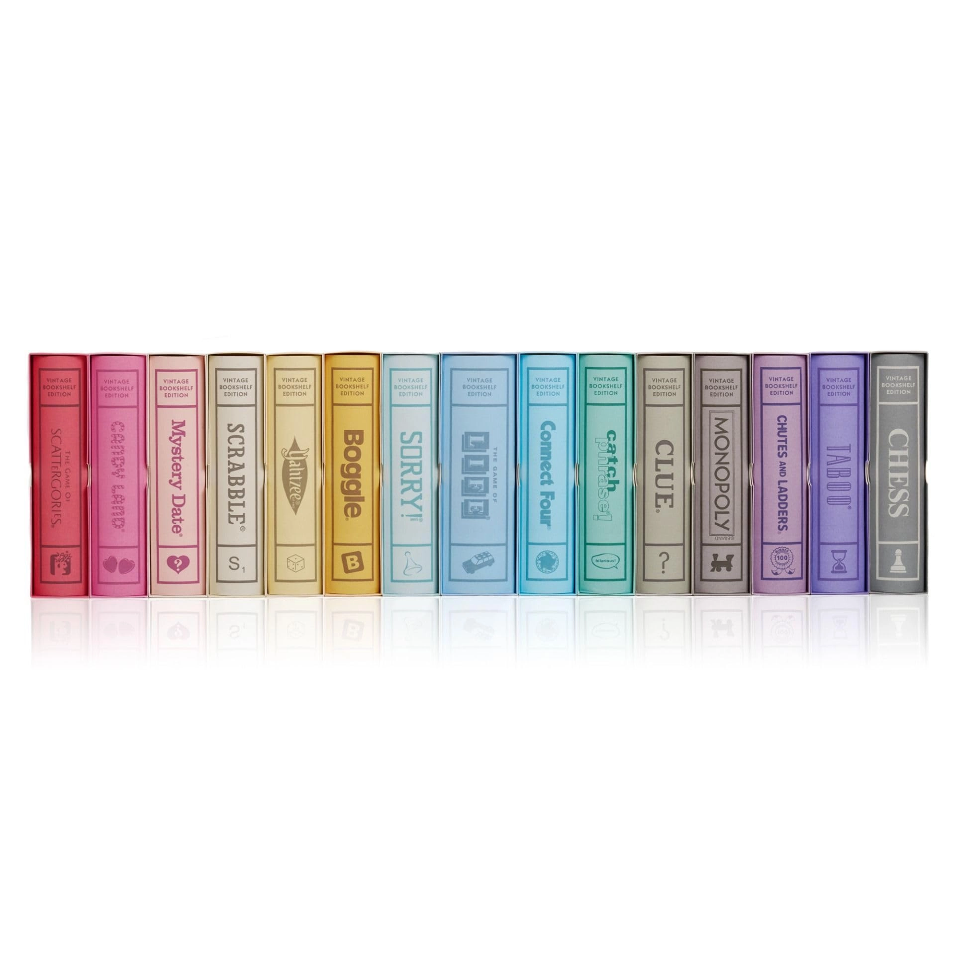 Scrabble + Monopoly + Clue + Boggle + Yahtzee + Catch Phrase + Scattergories + Chess + Sorry! + Candy Land + Chutes and Ladders + Mystery Date + The Game of Life + Taboo + Connect Four