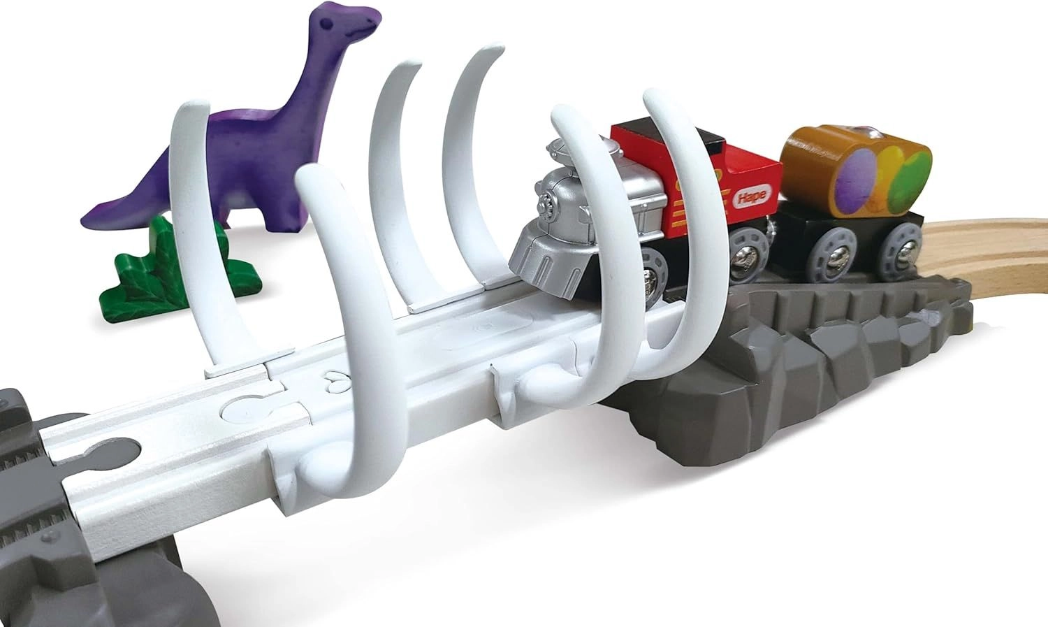 Dino Wooden Railway Adventure Set - 23 beech wood tracks and over 30 additional accessories