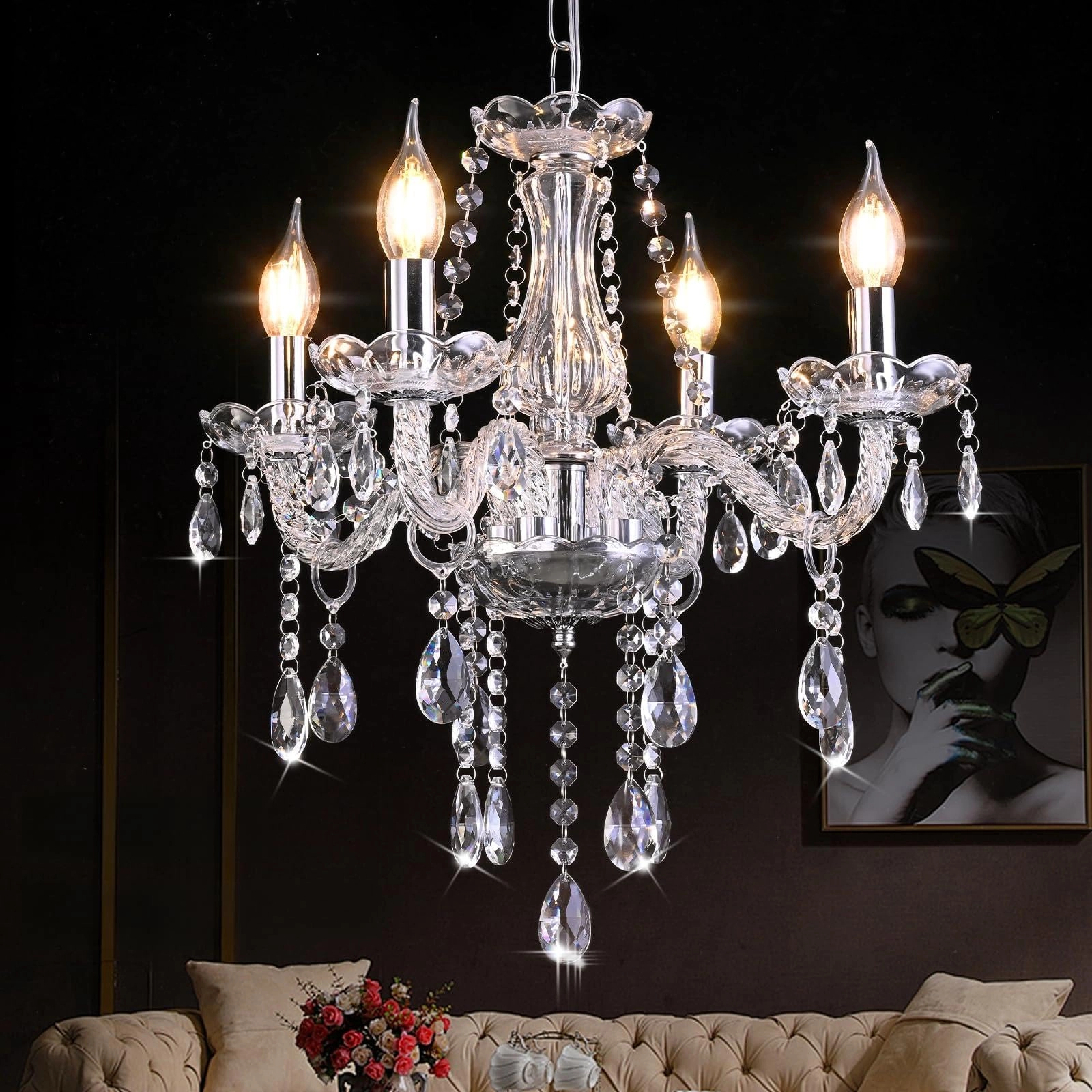 YYSHCHEN Crystal Chandelier - K9 H18" x D18"