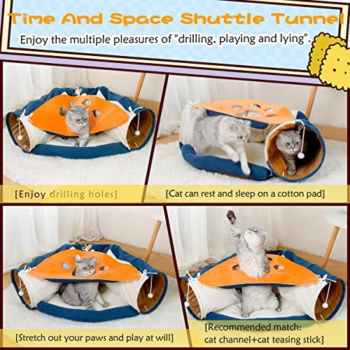 2-in-1 Collapsible Cat Tunnel - 21.7 x 49.61 inches Flannel, Paper, Suede