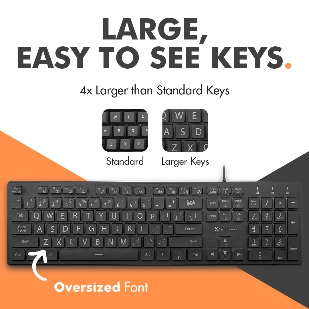 Backlit Large Print Keyboard - Full Size USB|USB-A
