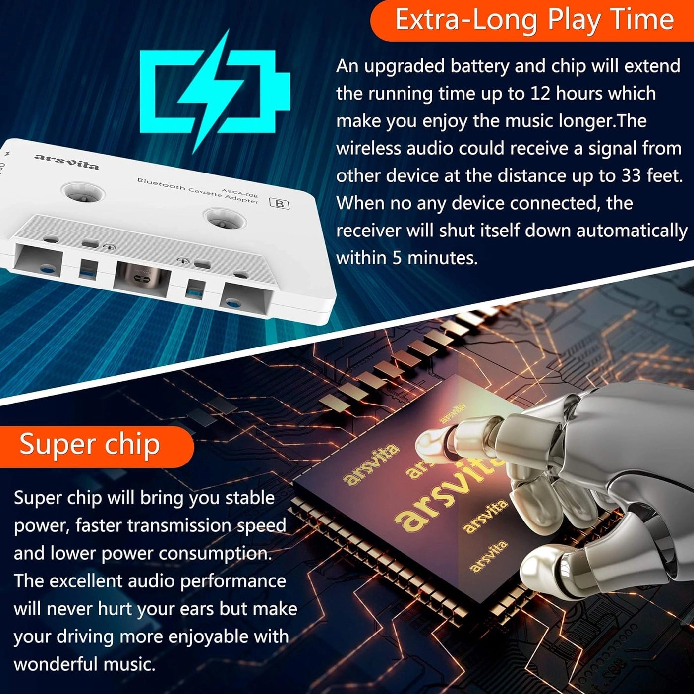 Bluetooth Cassette Adapter - Car Audio Supports most smartphones