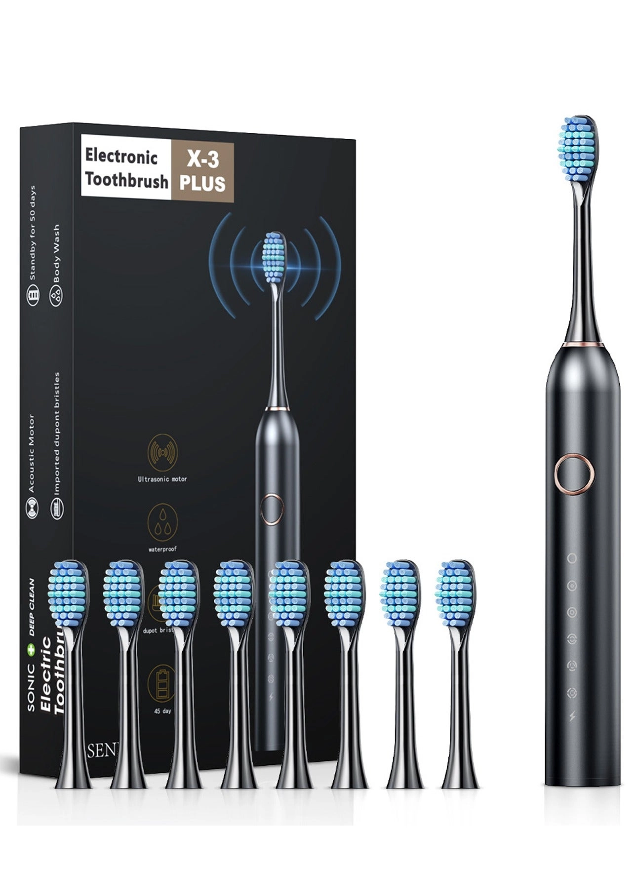 Fanski X-3 PLUS - 8 Brush Heads Rechargeable IPX7 Waterproof