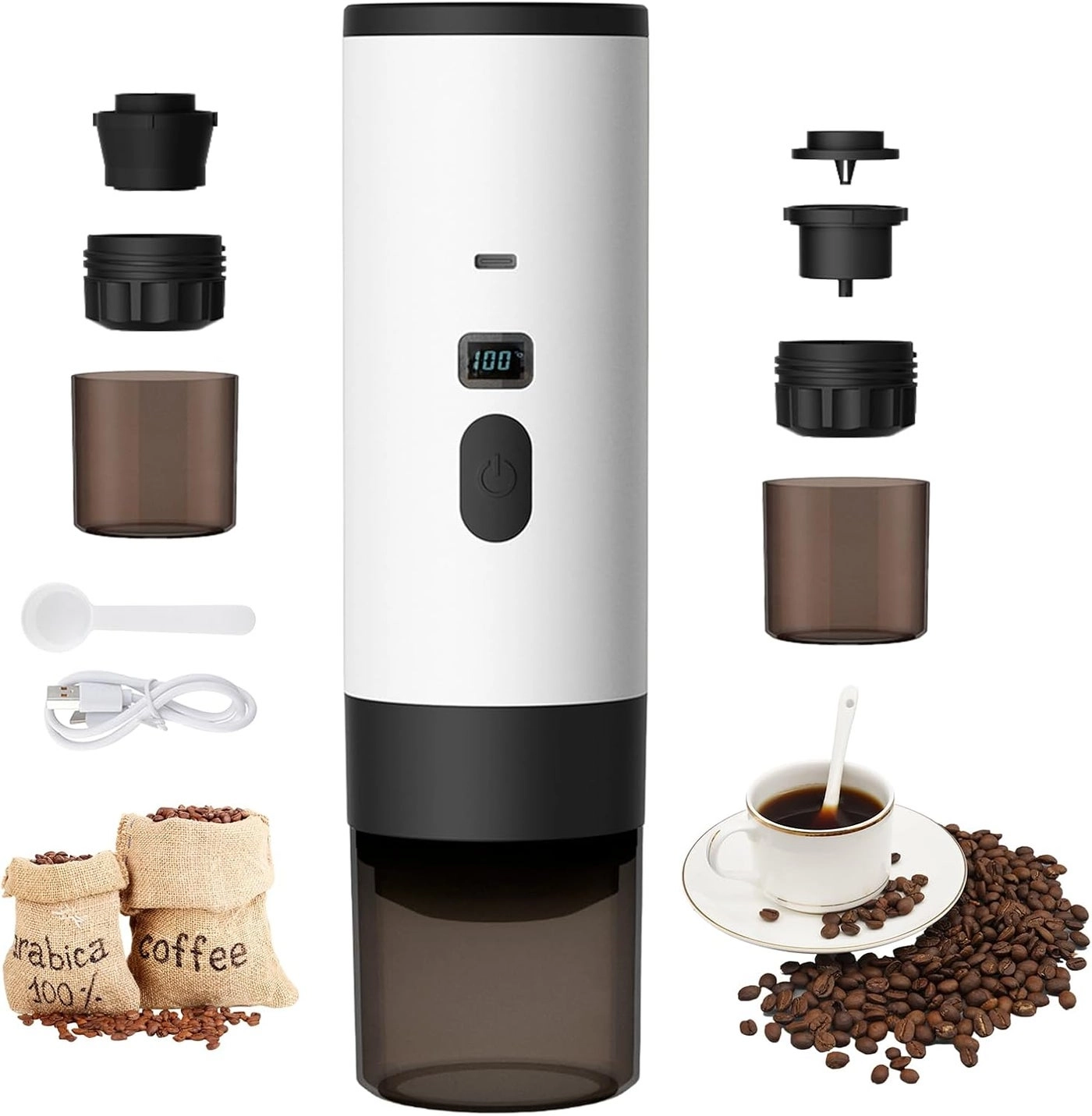 Mini Coffee Maker - 3-in-1 USB Rechargeable 12V Car Adapter