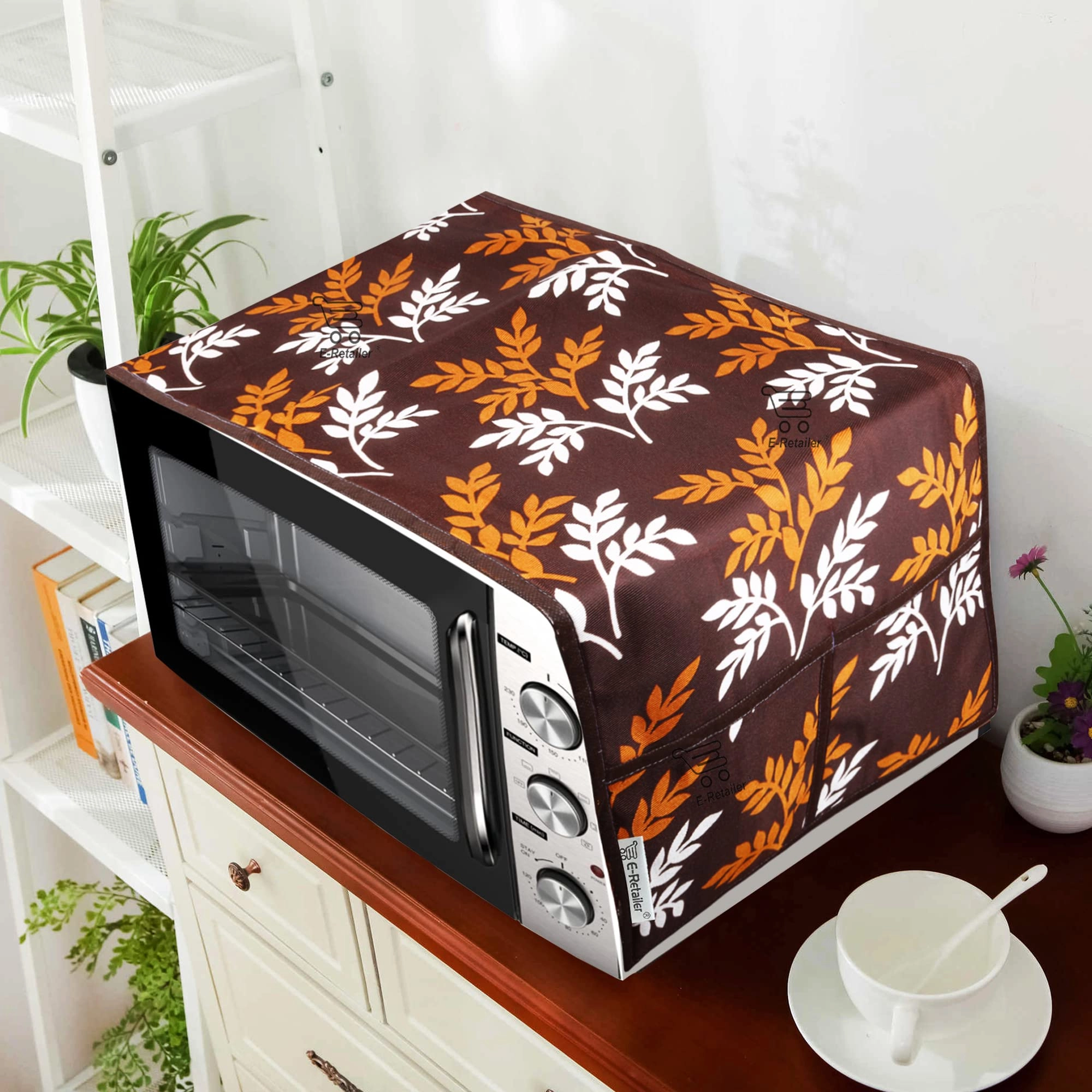 Microwave-Oven Top Cover - Polyester 3-Layered 4 Pockets Maroon