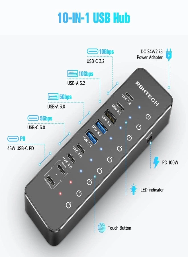 10-Port Powered USB C Hub - Laptop