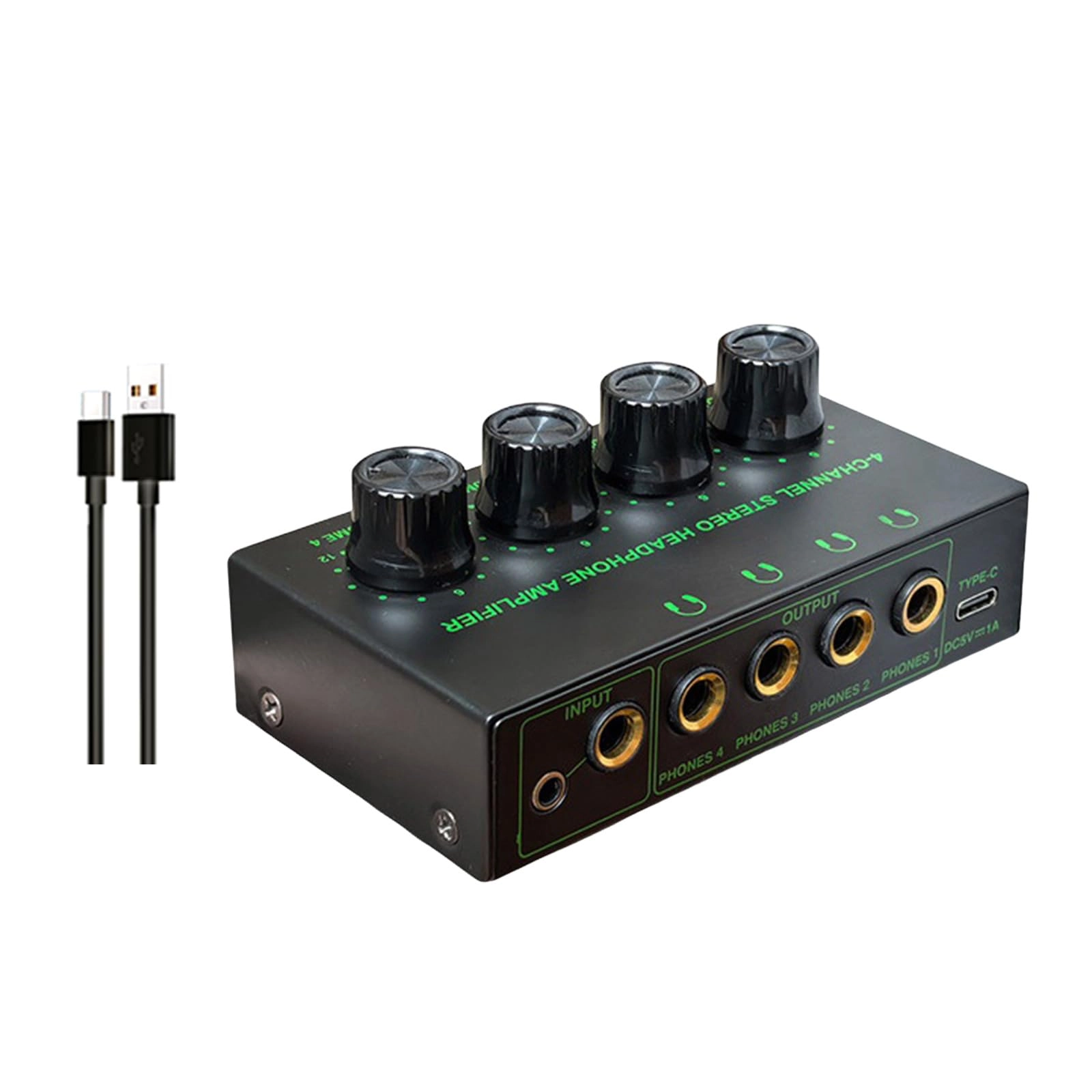 Oxtxuzdm 4 Channel Headphone Amplifier - Portable Knob Control Low Noise Output