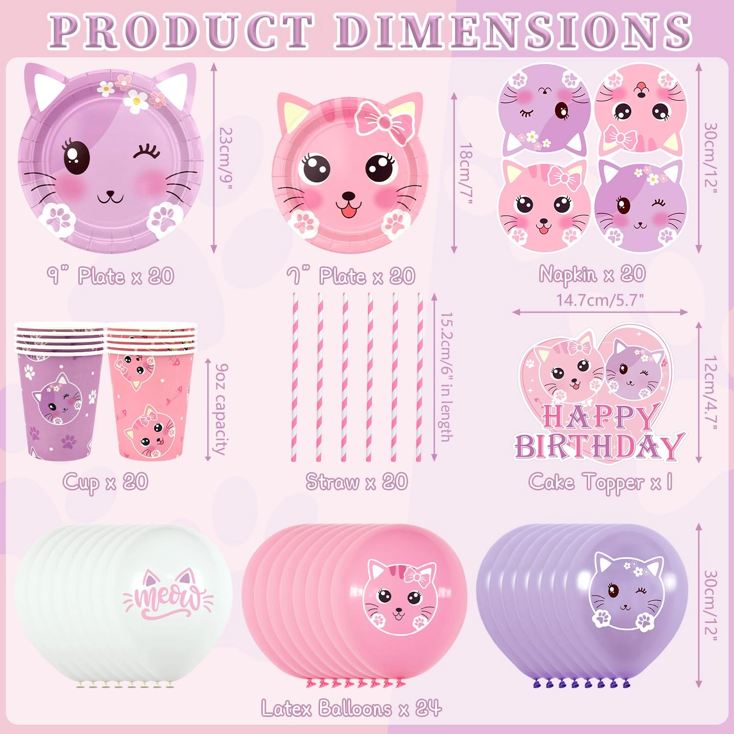 Cat Birthday Party Supplies Set - 20 piece(s) Birthday