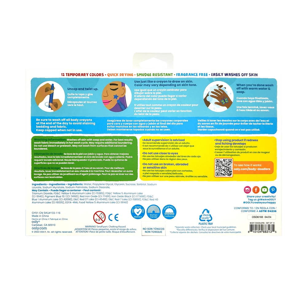 Body Doodlers Face And Body Crayon Set - 12 Pcs