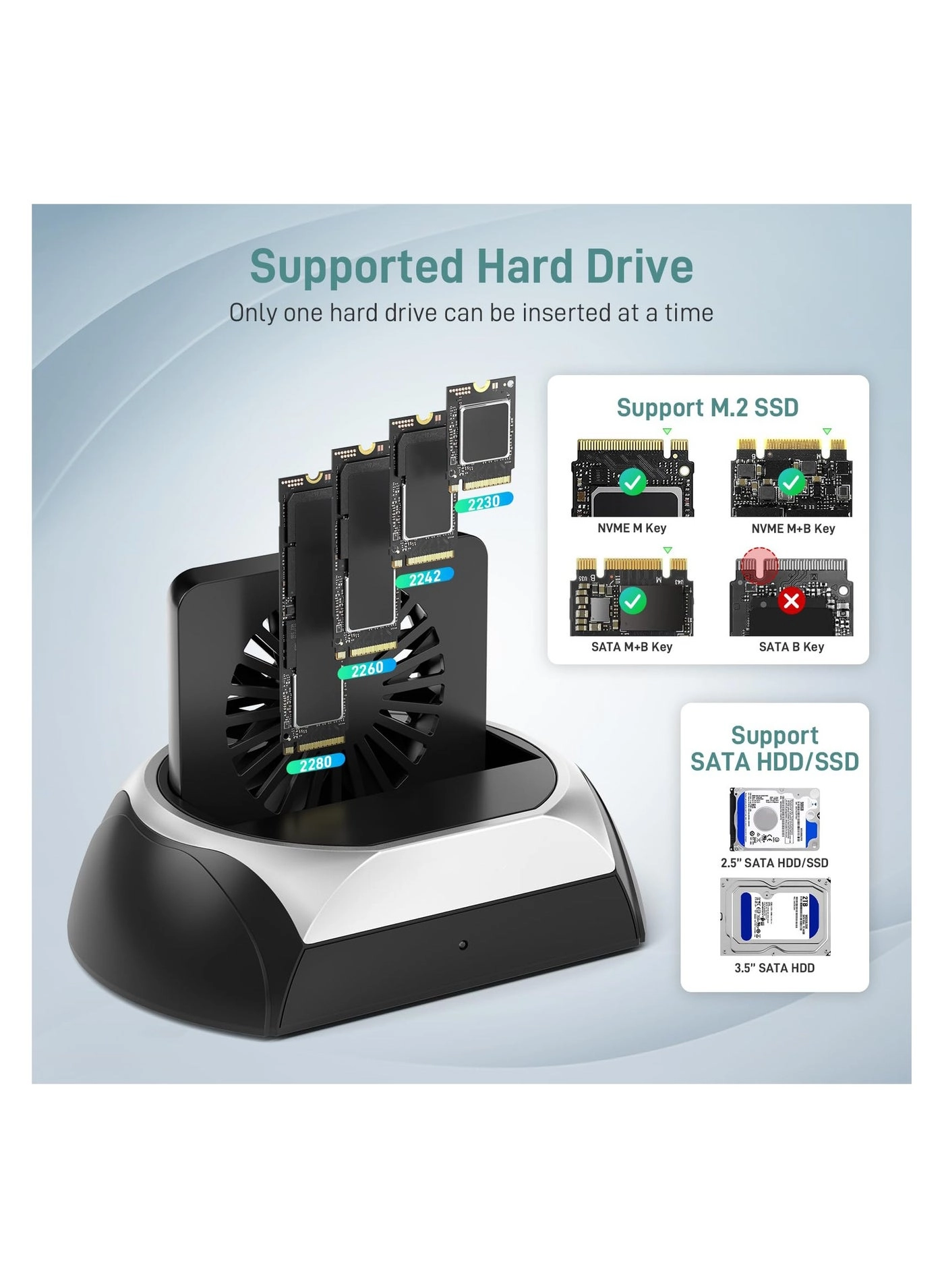 M.2 NVME SSD Docking Station - Cooling Fan 2.5" & 3.5" SATA Support