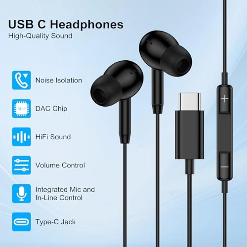 USB C Headphones Wired Earbud
