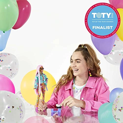 Extra Doll #10 - Extra-Long Pink Braids Floral-Print Jacket & Jogger Set Dj Mouse Pet Ages 3+