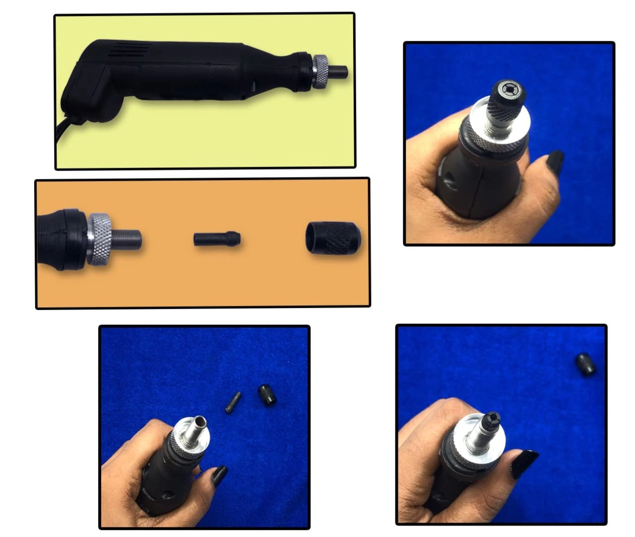 Mini Drill Machine - 12V Speed And Direction Control + Adapter - Collet Chuck 10mm 23mm + Stones + Felt Pad + Mandrel Burrs - 120x Diamonds Bur
